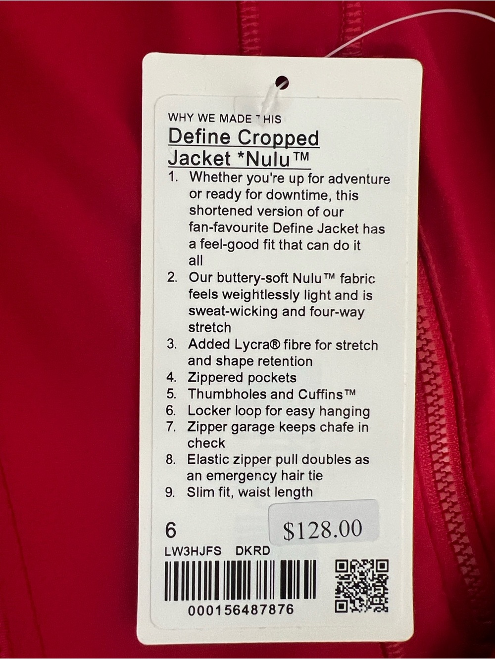 Lululemon Dark Red Define Cropped Jacket Nulu Size 6 New With Tags RARE GEM - Picture 2 of 6